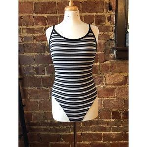 Striped Spaghetti Strap Snap Closure Bodysuit